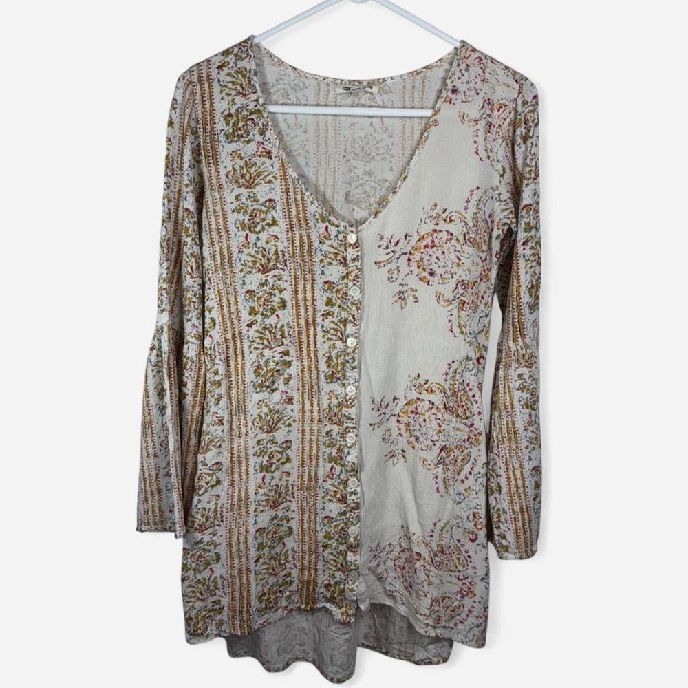 Billabong Floral Boho Button Front Tunic Top Small Cottagecore Rayon